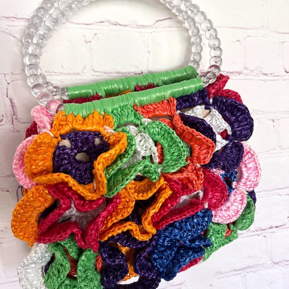 Bright Colored Crochet Purse/Handbag - Handmade 90's - Picture 2 of 10